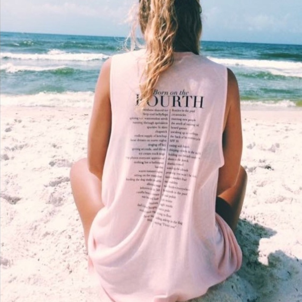 Wildfox Born on the 4th Fourth Pink Muscle Tank Top XS